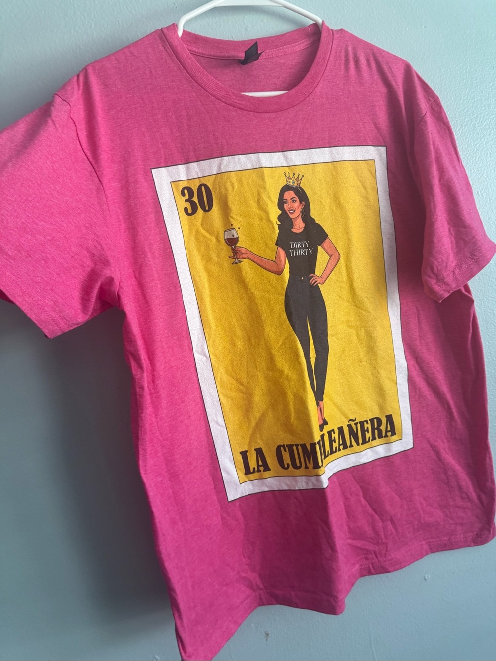 Gildan Pink 'La Cumpleañera' Graphic Tee with Yellow Print